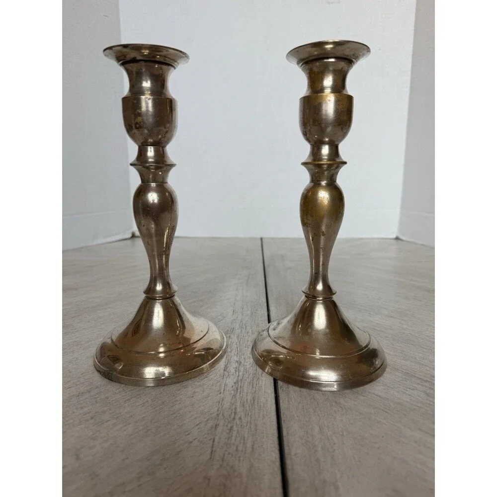 Vintage Silver Plate Candlesticks Pair India Ornate‎ Baluster Taper EPNS 9.5”
